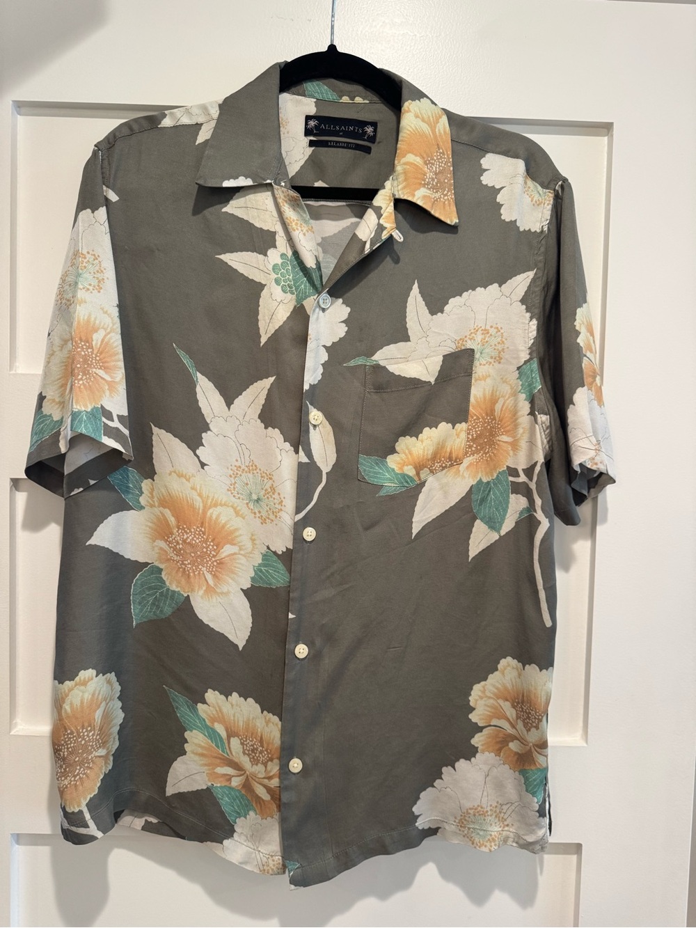 All Saints Men's Gray Floral Short-Sleeve Button-Up Shirt